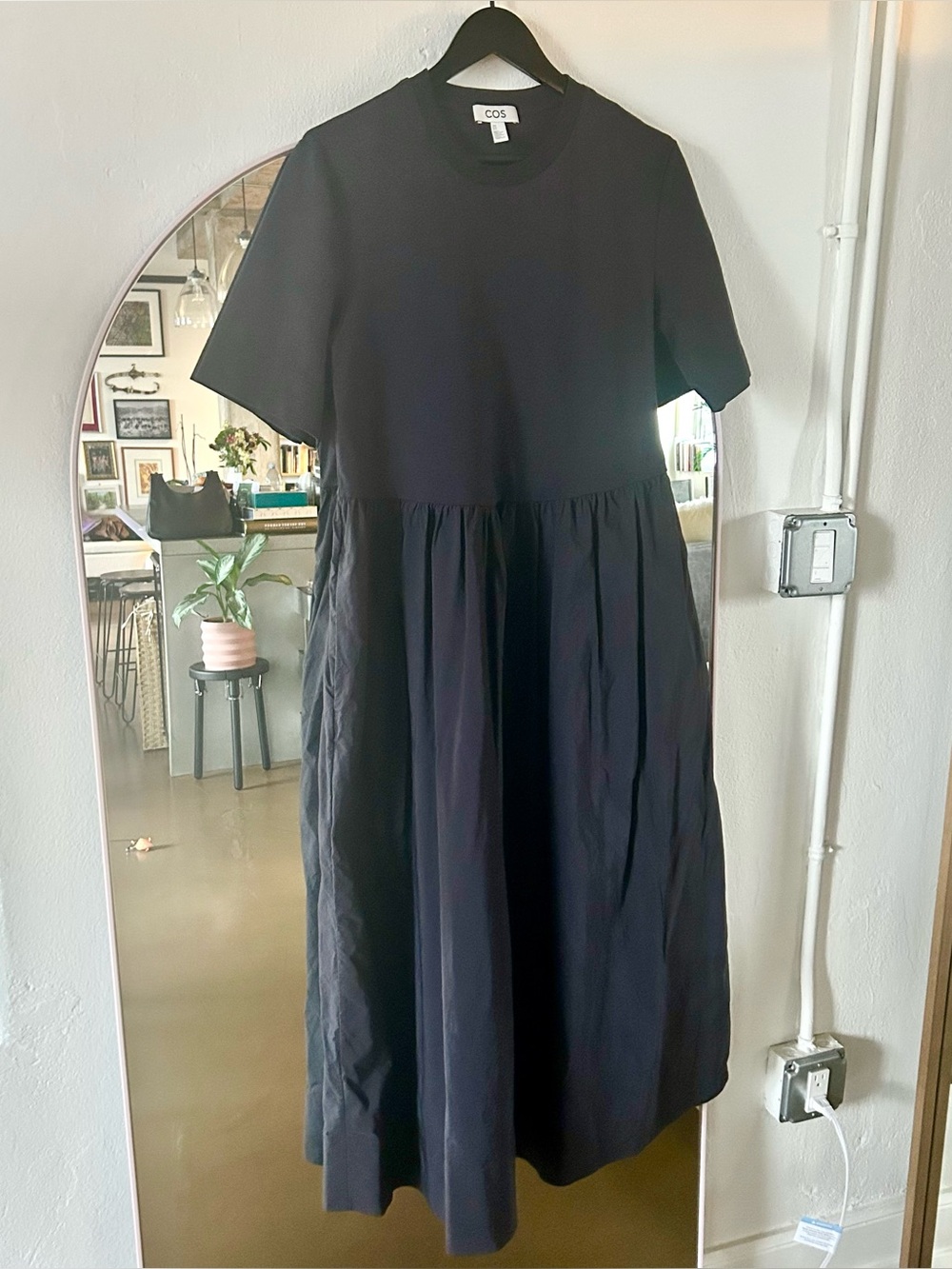 COS Contrast Panel Midi Dress in Navy Blue, sz M